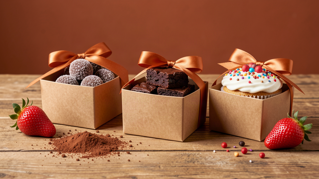 Descrição de produto para doces com brigadeiros e bolos organizados para vender online