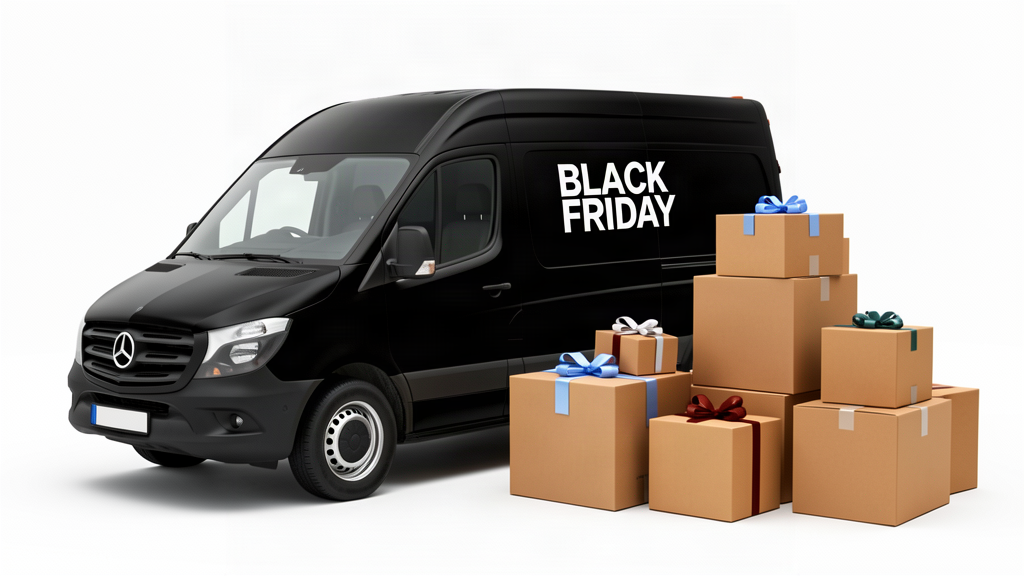 Entrega black friday em loja virtual com caixas prontas para envio e etiqueta de prazo