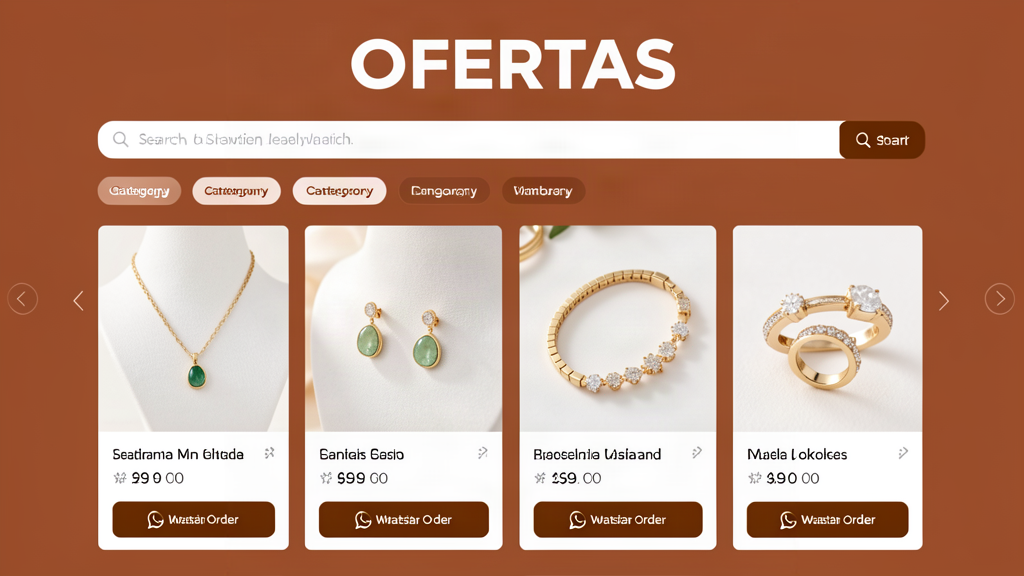 Exemplo de loja virtual de bijuterias pronta com vitrine de peças e combos