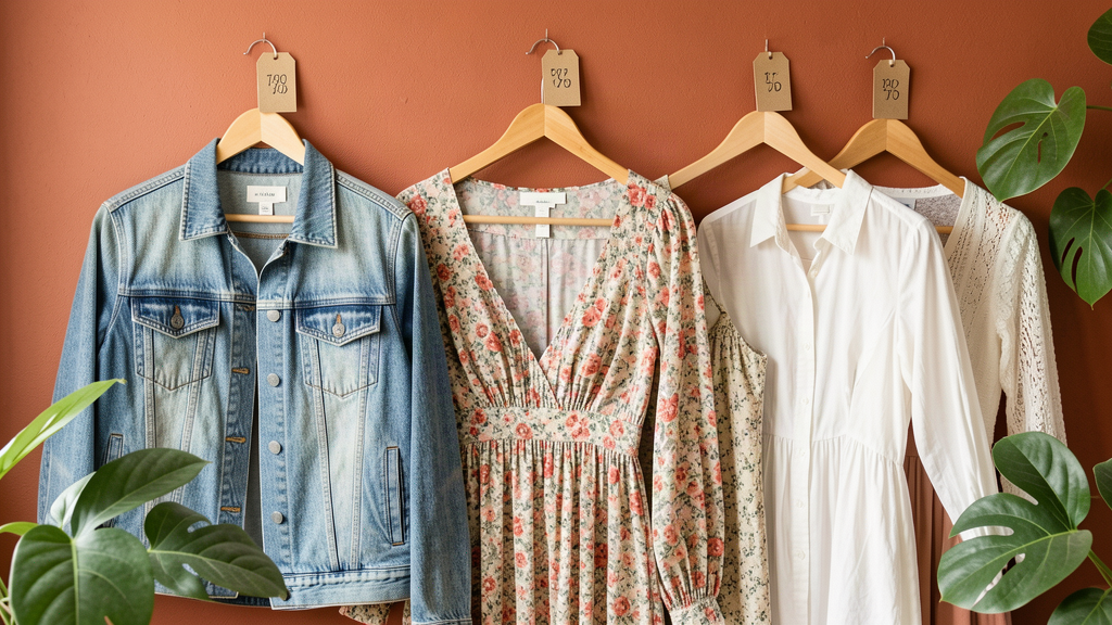 Loja virtual de brechó com araras de roupas usadas selecionadas para vender online