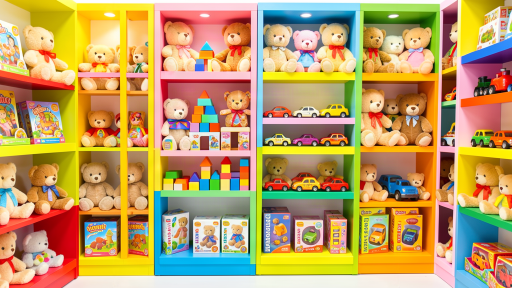 Loja virtual de brinquedos com vitrine colorida para o Dia das Crianças