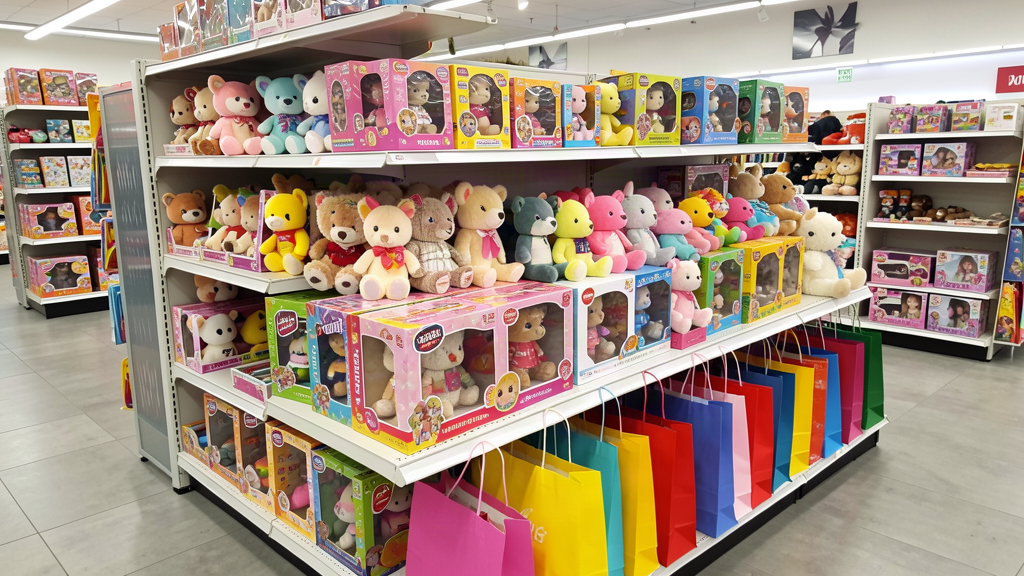 Vitrine de loja virtual de brinquedos organizada por faixa etária