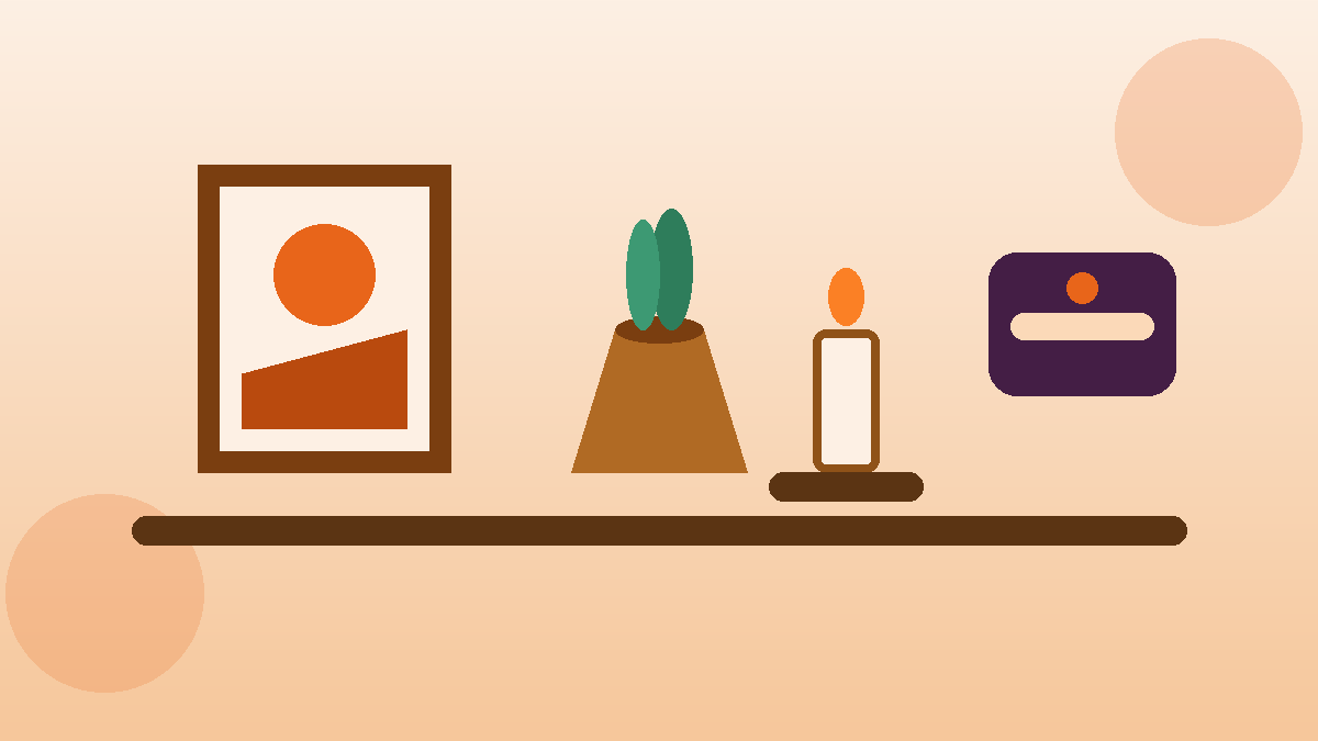 Loja virtual de decoração: sala aconchegante com quadros, almofadas e velas à venda online