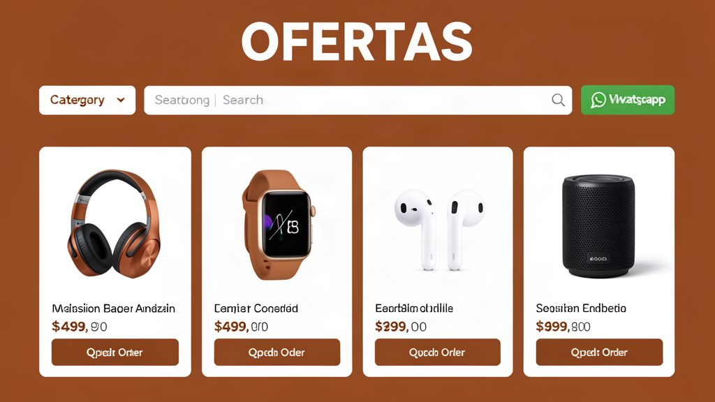 Vitrine de loja virtual de eletrônicos com produtos organizados por categoria