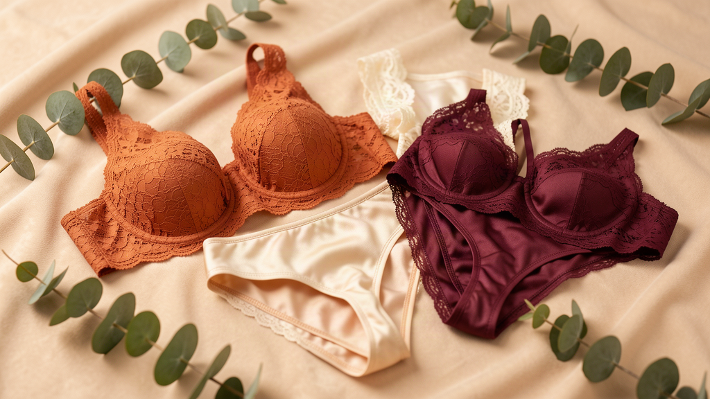 Loja virtual de lingerie com peças de renda e cetim organizadas para vender online