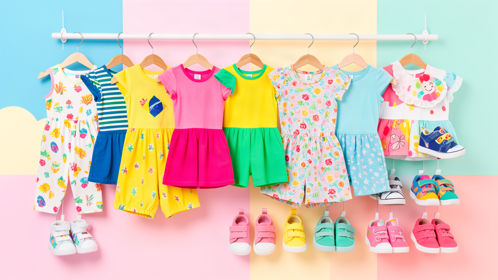Loja virtual de moda infantil com roupas coloridas para bebês e crianças