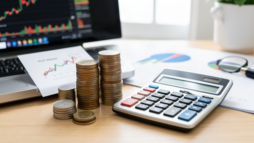 Margem de lucro para loja virtual calculada em calculadora com gráficos de vendas ao fundo